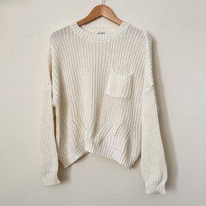 Cropped Knit Crewneck Sweater Ivory Med